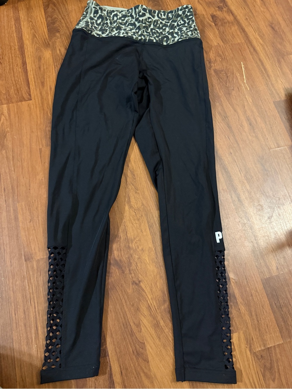 PINK Victoria's Secret Black Leggings with Leopard Waistband